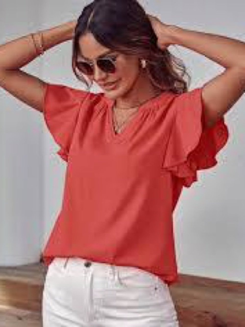 LOFT Coral Puff-Sleeve Blouse